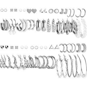 36 Pairs Set Earrings Set Womens Girls Fashion Pearl Chain Link Stud Dangle Cute